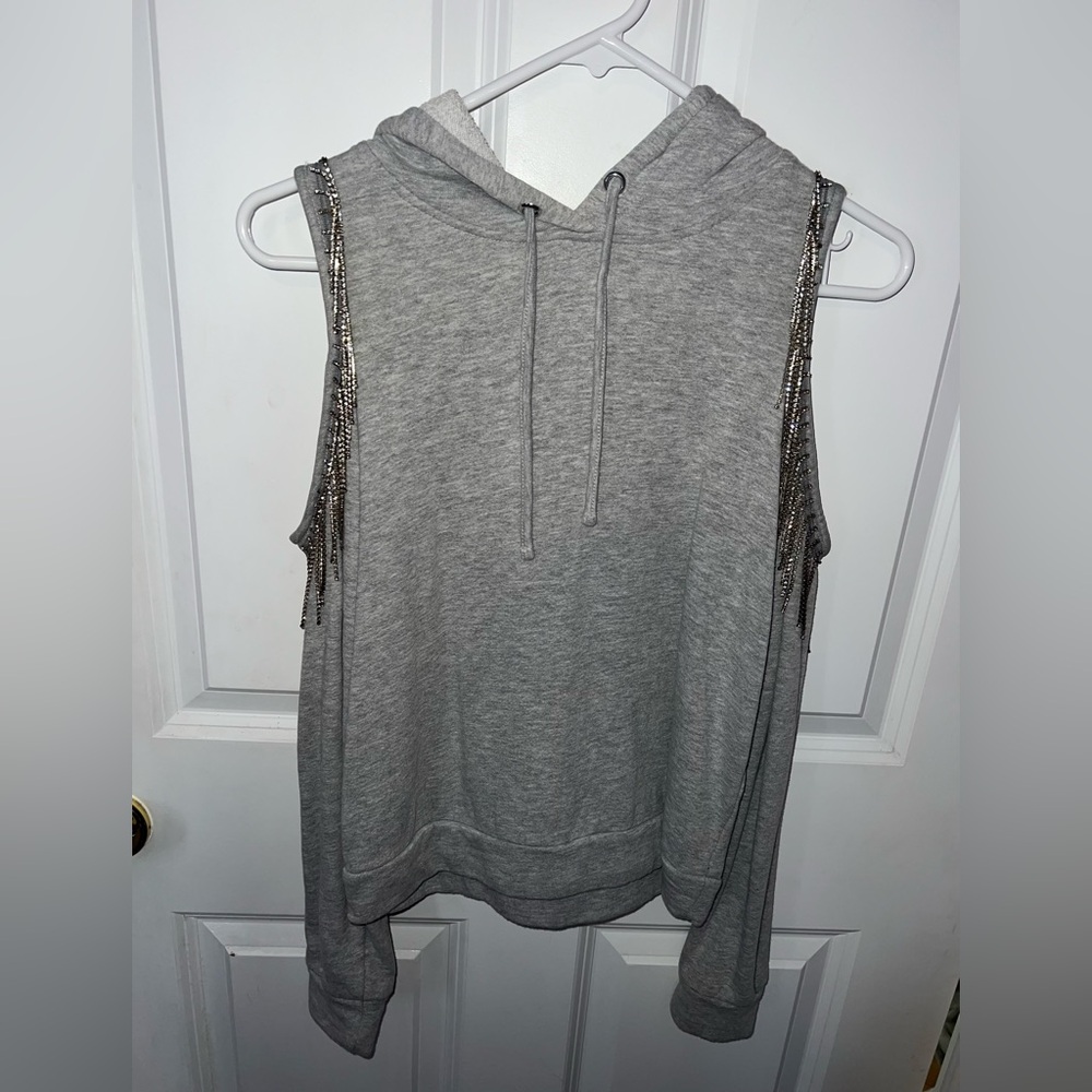 INC Woman’s Small Gray Cold Shoulder Hoodie with Sequin Detail (like new!)